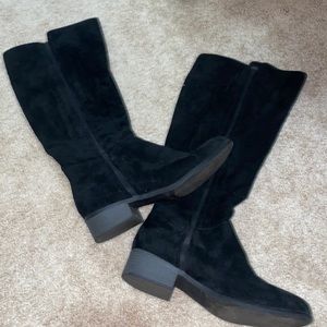 Black suede tall pull on boots